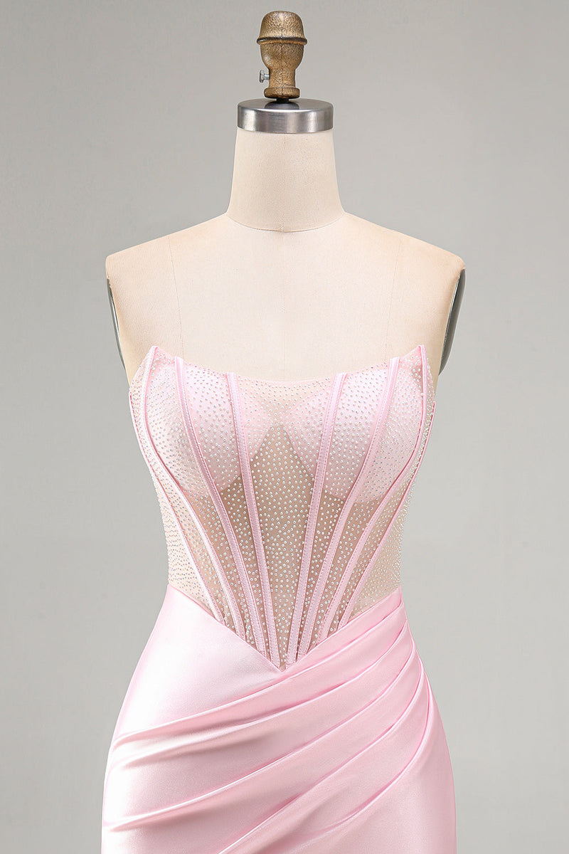 Load image into Gallery viewer, Sparkly Pink Tight Corset Beaded Ruched Short Cocktail Dress