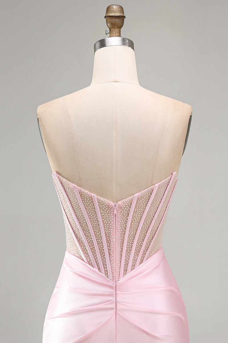 Load image into Gallery viewer, Sparkly Pink Tight Corset Beaded Ruched Short Cocktail Dress