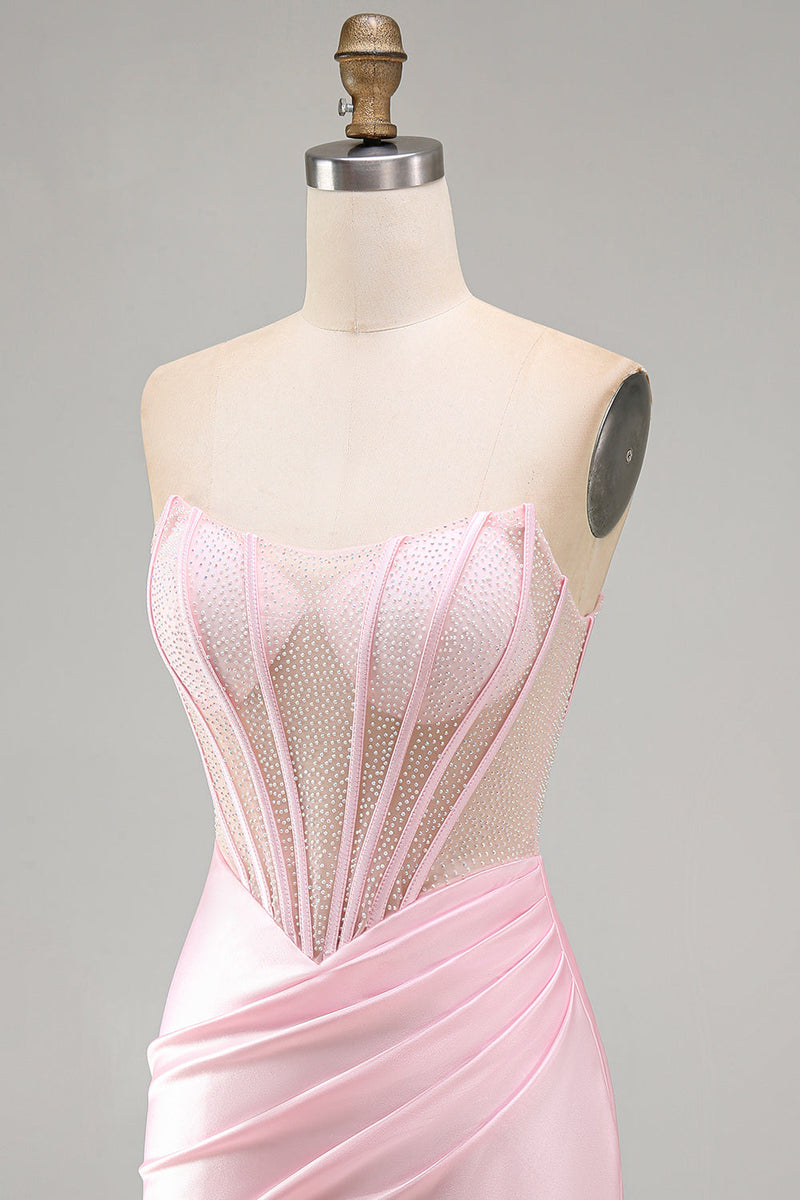 Load image into Gallery viewer, Sparkly Pink Tight Corset Beaded Ruched Short Cocktail Dress