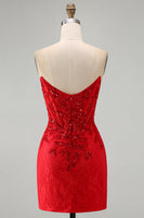 Load image into Gallery viewer, Red Corset Sparkly Sequin Floral Sweetheart Tight Short Cocktail Dress