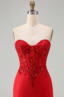 Load image into Gallery viewer, Red Corset Sparkly Sequin Floral Sweetheart Tight Short Cocktail Dress