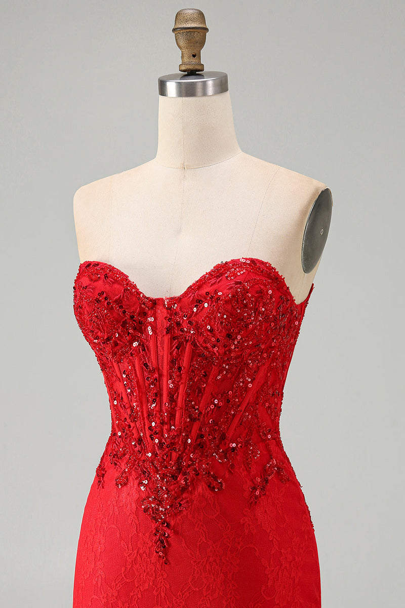 Load image into Gallery viewer, Red Corset Sparkly Sequin Floral Sweetheart Tight Short Cocktail Dress
