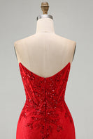 Load image into Gallery viewer, Red Corset Sparkly Sequin Floral Sweetheart Tight Short Cocktail Dress