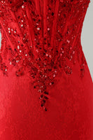Load image into Gallery viewer, Red Corset Sparkly Sequin Floral Sweetheart Tight Short Cocktail Dress