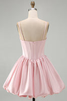 Load image into Gallery viewer, Pink Sparkly Corset Ruched A Line Satin Bubble Short Cocktail Dress with Sequins