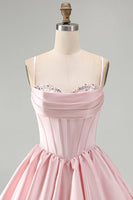 Load image into Gallery viewer, Pink Sparkly Corset Ruched A Line Satin Bubble Short Cocktail Dress with Sequins