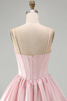 Load image into Gallery viewer, Pink Sparkly Corset Ruched A Line Satin Bubble Short Cocktail Dress with Sequins