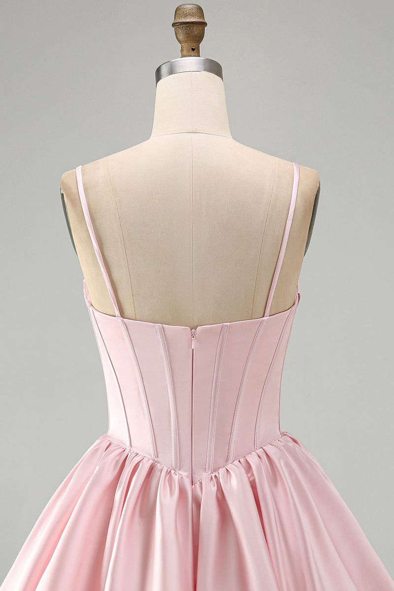 Load image into Gallery viewer, Pink Sparkly Corset Ruched A Line Satin Bubble Short Cocktail Dress with Sequins