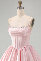 Load image into Gallery viewer, Pink Sparkly Corset Ruched A Line Satin Bubble Short Cocktail Dress with Sequins