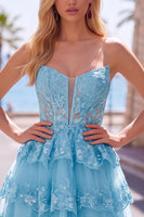 Load image into Gallery viewer, Green Corset Sweetheart Tiered Short Cocktail Dress with Ruffles