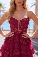 Load image into Gallery viewer, Green Corset Sweetheart Tiered Short Cocktail Dress with Ruffles