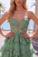 Load image into Gallery viewer, Green Corset Sweetheart Tiered Short Cocktail Dress with Ruffles