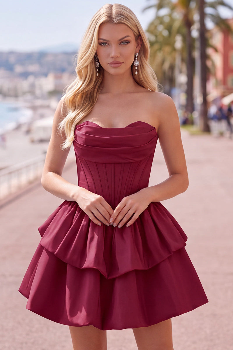 Load image into Gallery viewer, White Corset Strapless Tiered Short Ruffled Cocktail Dress