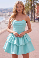 Load image into Gallery viewer, White Corset Strapless Tiered Short Ruffled Cocktail Dress