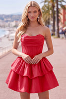 Load image into Gallery viewer, White Corset Strapless Tiered Short Ruffled Cocktail Dress