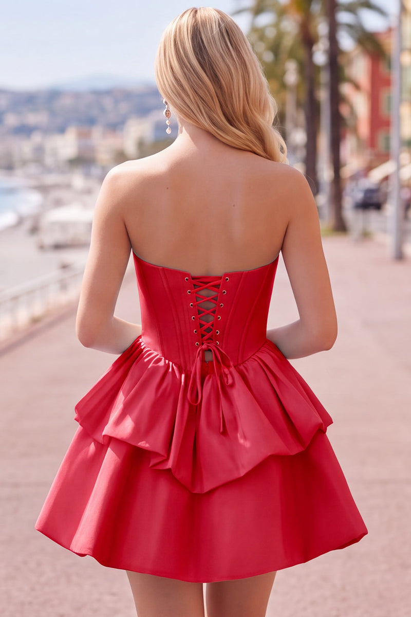 Load image into Gallery viewer, White Corset Strapless Tiered Short Ruffled Cocktail Dress