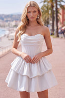 Load image into Gallery viewer, White Corset Strapless Tiered Short Ruffled Cocktail Dress
