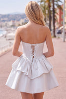 Load image into Gallery viewer, White Corset Strapless Tiered Short Ruffled Cocktail Dress