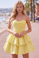 Load image into Gallery viewer, White Corset Strapless Tiered Short Ruffled Cocktail Dress