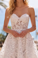 Load image into Gallery viewer, White A Line Sweetheart Lace Short Corset Cocktail Dress