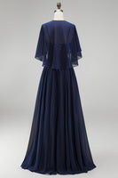 Load image into Gallery viewer, Sparkly Navy 2 Piece Corset A Line Beaded Long Beach Mother of the Bride Dress with Shawl
