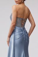 Load image into Gallery viewer, Sparkly Blue Mermaid Corset Beaded Long Prom Dress with Side Cape