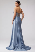 Load image into Gallery viewer, Sparkly Blue Mermaid Corset Beaded Long Prom Dress with Side Cape