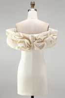 Load image into Gallery viewer, Ivory Bodycon Satin Ruffled Off the Shoulder Short Cocktail Dress