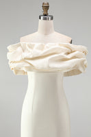 Load image into Gallery viewer, Ivory Bodycon Satin Ruffled Off the Shoulder Short Cocktail Dress