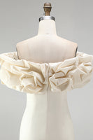 Load image into Gallery viewer, Ivory Bodycon Satin Ruffled Off the Shoulder Short Cocktail Dress