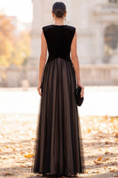 Load image into Gallery viewer, Simple Black A-Line Velvet V-Neck Tulle Long Formal Dress