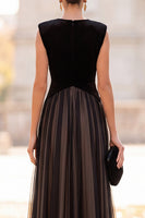 Load image into Gallery viewer, Simple Black A-Line Velvet V-Neck Tulle Long Formal Dress