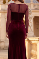 Load image into Gallery viewer, Burgundy Velvet Mermaid Long Sleeves Formal Dress with Slit
