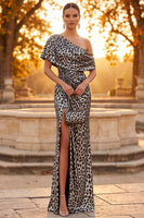 Load image into Gallery viewer, Silver Mermaid Leopard Print Long Formal Dress with Slit