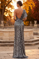Load image into Gallery viewer, Silver Mermaid Leopard Print Long Formal Dress with Slit