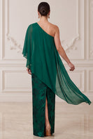 Load image into Gallery viewer, Sheath Dark Green Floral One Shoulder Long Mother of the Bride Dress with Cape