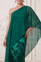 Load image into Gallery viewer, Sheath Dark Green Floral One Shoulder Long Mother of the Bride Dress with Cape