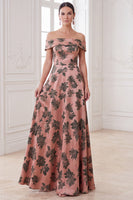 Load image into Gallery viewer, A Line Orange Floral Off the Shoulder Long Mother of the Bride Dress