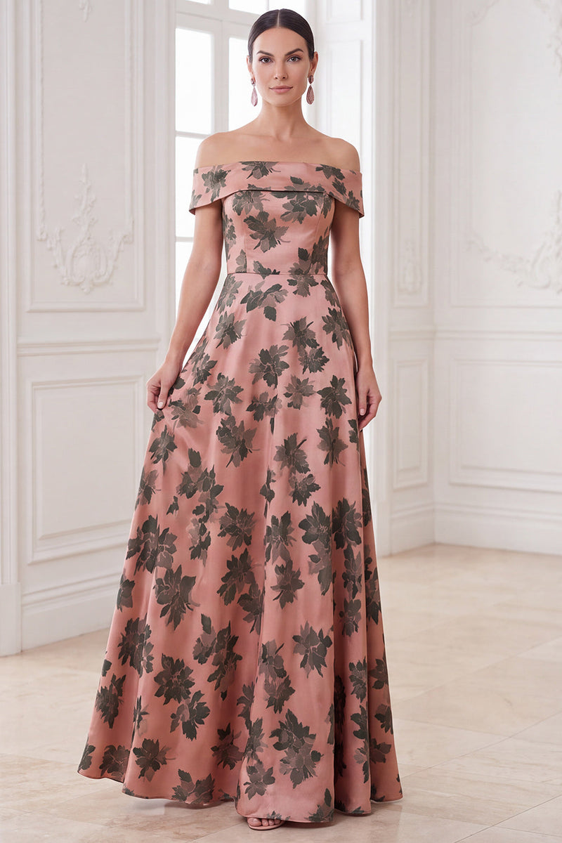 Load image into Gallery viewer, A Line Orange Floral Off the Shoulder Long Mother of the Bride Dress