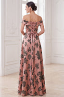 Load image into Gallery viewer, A Line Orange Floral Off the Shoulder Long Mother of the Bride Dress