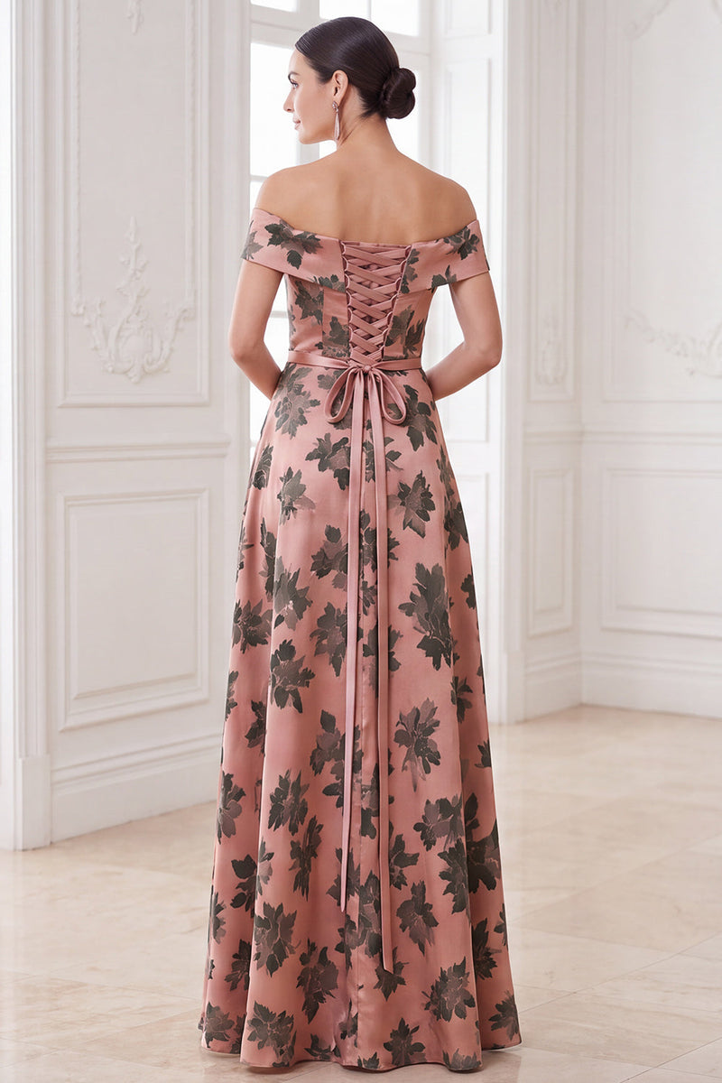Load image into Gallery viewer, A Line Orange Floral Off the Shoulder Long Mother of the Bride Dress