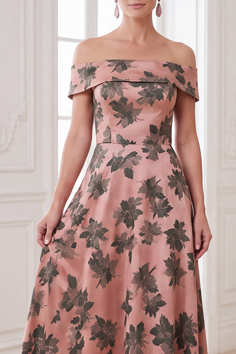 Load image into Gallery viewer, A Line Orange Floral Off the Shoulder Long Mother of the Bride Dress