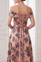 Load image into Gallery viewer, A Line Orange Floral Off the Shoulder Long Mother of the Bride Dress