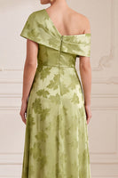Load image into Gallery viewer, Green A Line Floral Asymmetrical Neck Long Mother of the Bride Dress with Slit