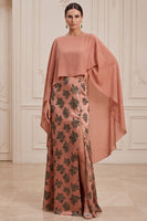 Load image into Gallery viewer, Floral Orange Sheath Long Mother of the Bride Dress with Cape