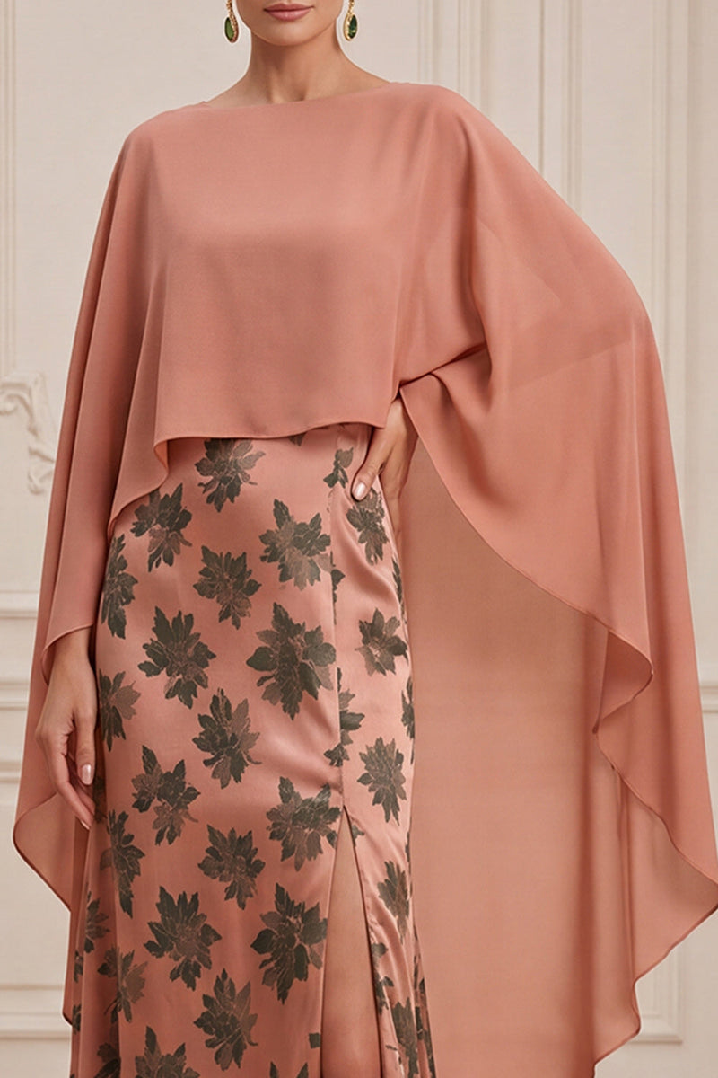 Load image into Gallery viewer, Floral Orange Sheath Long Mother of the Bride Dress with Cape