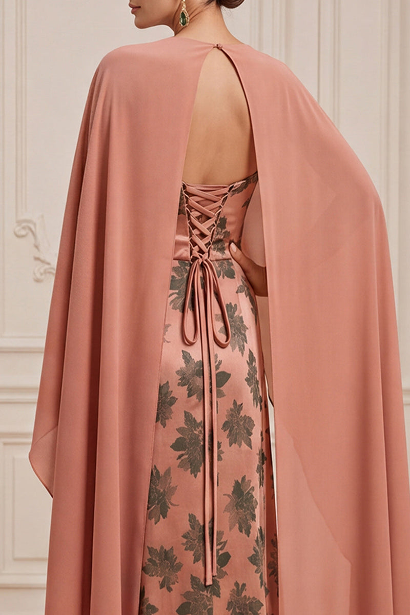 Load image into Gallery viewer, Floral Orange Sheath Long Mother of the Bride Dress with Cape