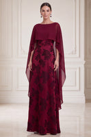 Load image into Gallery viewer, A Line Burgundy Floral Long Mother of the Bride Dress with Cape