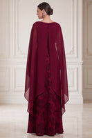 Load image into Gallery viewer, A Line Burgundy Floral Long Mother of the Bride Dress with Cape