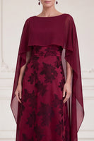 Load image into Gallery viewer, A Line Burgundy Floral Long Mother of the Bride Dress with Cape